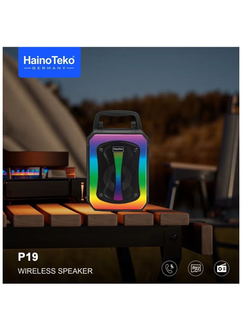 هينو تيكو مكبر صوت لاسلكي محمول بتقنية البلوتوث من هاينو تيكو P19 - صوت جهير عميق وقوي، بطارية قابلة لإعادة الشحن، مكبر صوت صغير الحجم للسفر للاستخدام الداخلي والخارجي، متوافق مع الهواتف الذكية والأجهزة اللوحية وأجهزة الكمبيوتر المحمولة - مكبر صوت موسيقى صغير وخفيف الوزن - أسود. - Image 5