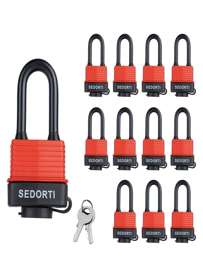 SEDORTI Colored Waterproof Padlocks, Heavy Duty Laminated Steel Lock with Red Plastic Covered, Keyed Alike Outdoor Locks, Can Be Used as Lockout Tagout Lock, Long Padlocks, Pack of 12 - Image 1