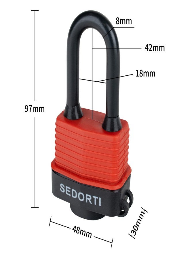 SEDORTI Colored Waterproof Padlocks, Heavy Duty Laminated Steel Lock with Red Plastic Covered, Keyed Alike Outdoor Locks, Can Be Used as Lockout Tagout Lock, Long Padlocks, Pack of 12 - Image 3