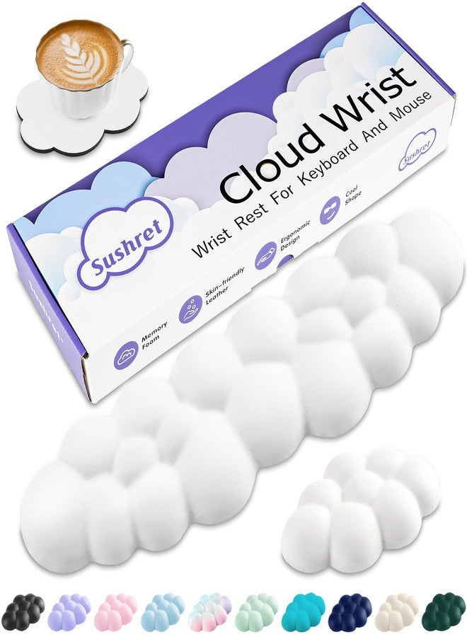 Sushret Cloud Wrist Rest Keyboard, Cloud Keyboard Wrist Pad Set with PU Leather Memory Foam, Cute Arm Rest for Palm Support, PC/Gaming Desk Accessories/Office Setup/Computer Hand Cushion - White - Image 1
