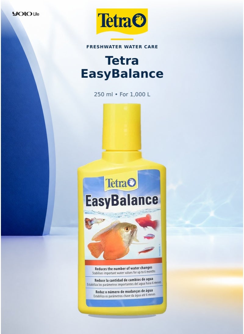 تترا Tetra EasyBalance 250 مل، معالج مياه لأحواض الأسماك للمياه العذبة، يثبت درجة الحموضة pH والعسر الكربوني KH، يقلل النترات والفوسفات، يطيل فترة تغيير الماء حتى 6 أشهر، يعالج 1000 لتر - Image 1