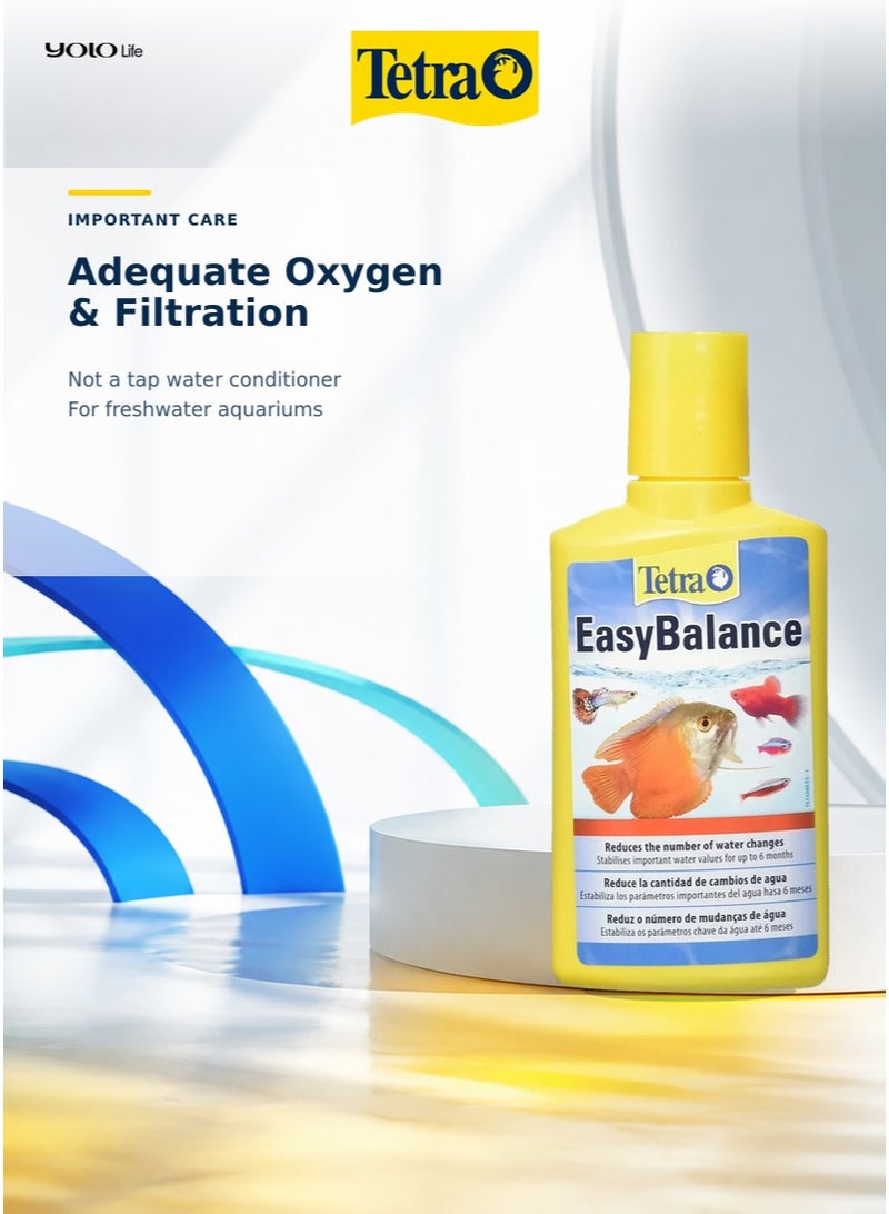 تترا Tetra EasyBalance 250 مل، معالج مياه لأحواض الأسماك للمياه العذبة، يثبت درجة الحموضة pH والعسر الكربوني KH، يقلل النترات والفوسفات، يطيل فترة تغيير الماء حتى 6 أشهر، يعالج 1000 لتر - Image 2