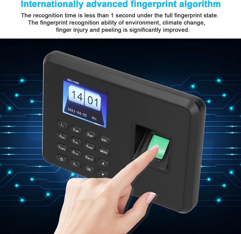 klarako Attendance Machine, 2.4in Attendance Machine Fingerprint Biometric TFT Colou, Time Clock for Employees Small Business(US-black) - Image 2