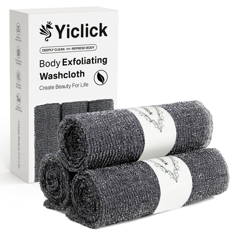 Yiclick Exfoliating Washcloth Towel 3 Pack Japanese Exfoliating Bath Wash Cloth for Body Exfoliation Korean Back Scrubber Washer for Shower African Net Sponge Brush Loofah Exfoliator Grey