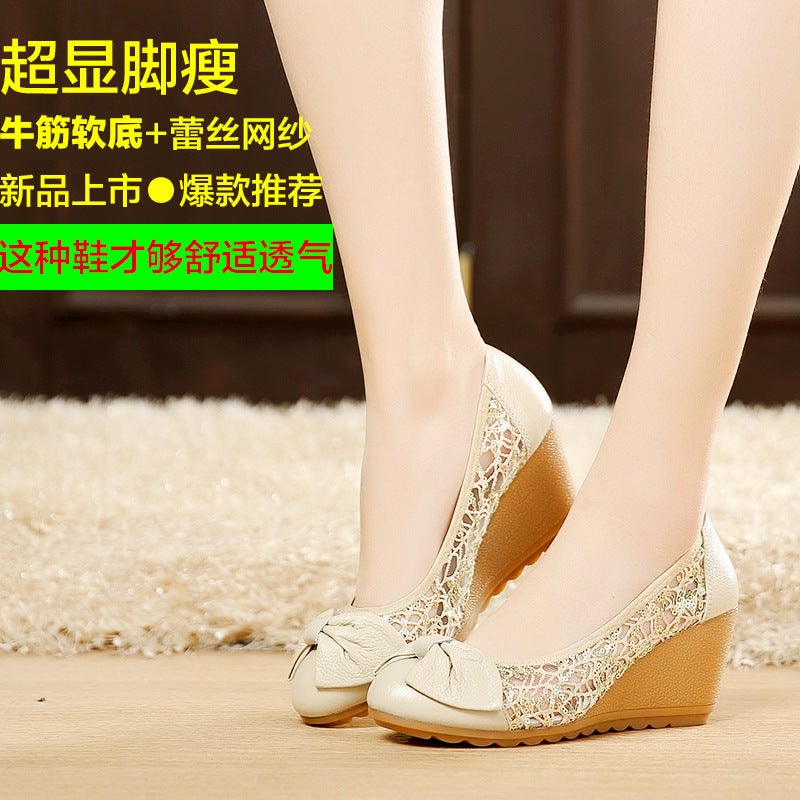 Z Spring & Fall Wedge Heel Shallow Mouth Flats Women'S Soft Sole Mom'S Shoes Tbottomon Sole High Heels Nurse Work Shoes Leather Shoes - Image 3