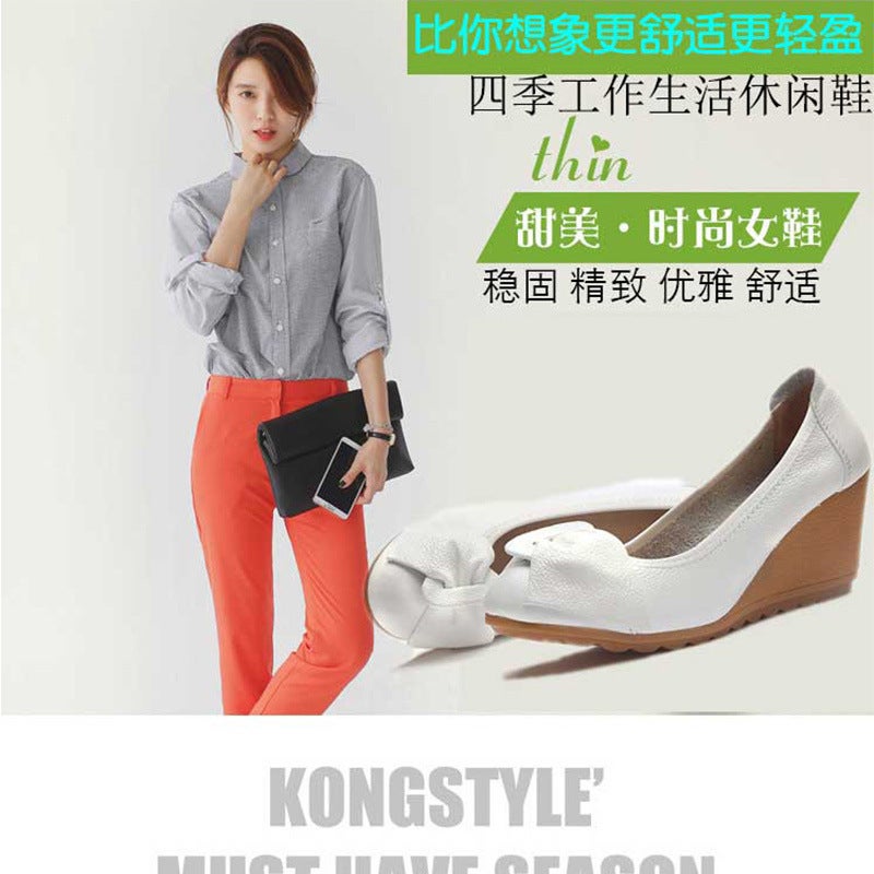 Z Spring & Fall Wedge Heel Shallow Mouth Flats Women'S Soft Sole Mom'S Shoes Tbottomon Sole High Heels Nurse Work Shoes Leather Shoes - Image 4