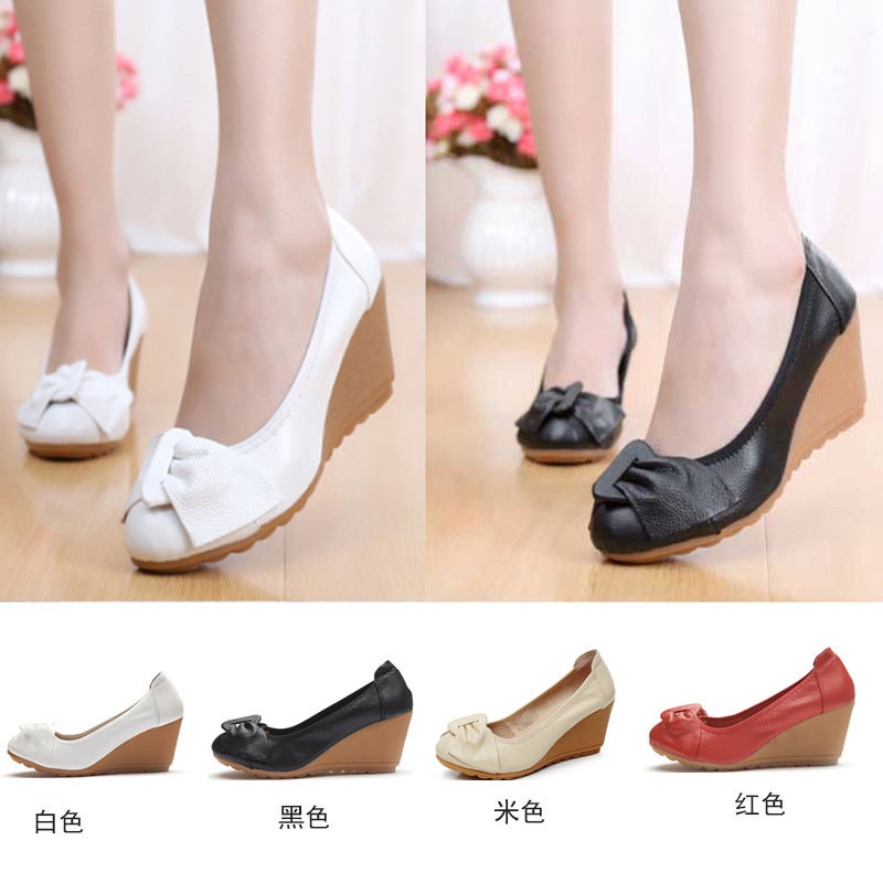 Z Spring & Fall Wedge Heel Shallow Mouth Flats Women'S Soft Sole Mom'S Shoes Tbottomon Sole High Heels Nurse Work Shoes Leather Shoes - Image 2