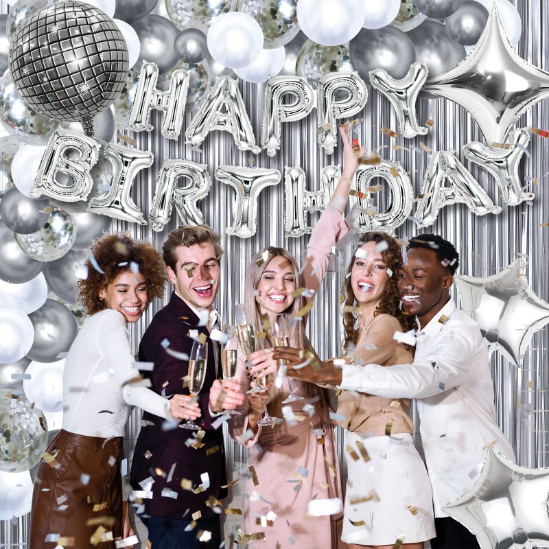 Refavor Disco Birthday Party Decorations - 87pcs Disco Happy Birthday Party Decorations Silver Backdrop Disco Birthday Balloons Ball Decor 60s 70s 80s Cool Retro Silver Birthday Decorations Women Men - Image 5