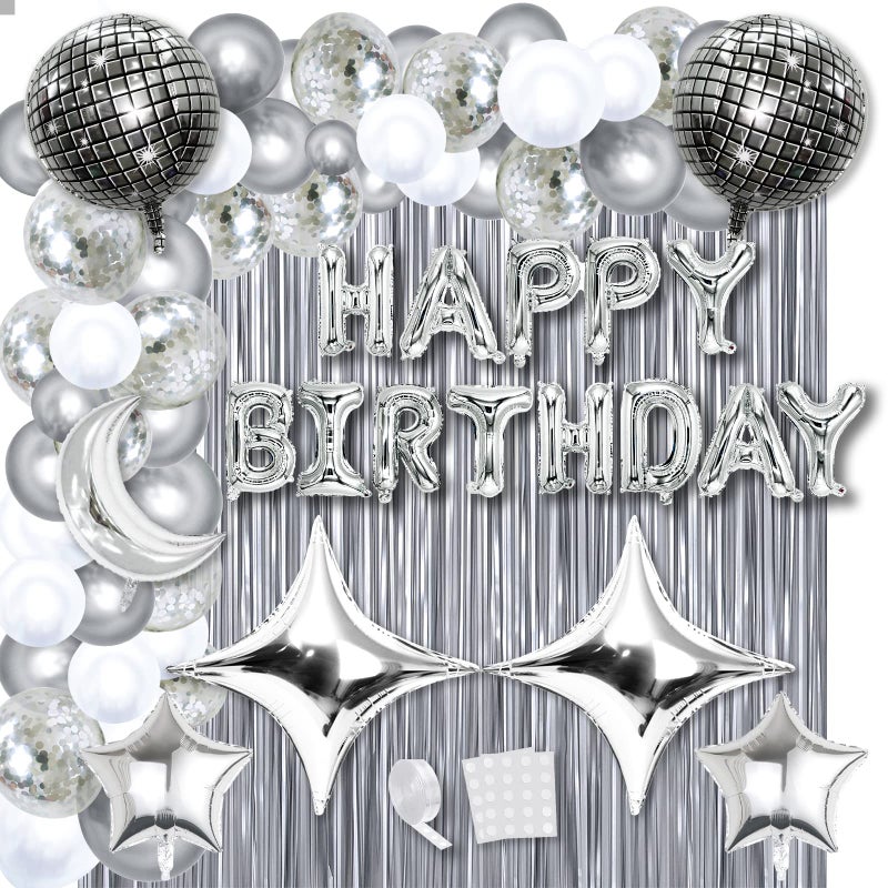 Refavor Disco Birthday Party Decorations - 87pcs Disco Happy Birthday Party Decorations Silver Backdrop Disco Birthday Balloons Ball Decor 60s 70s 80s Cool Retro Silver Birthday Decorations Women Men - Image 1