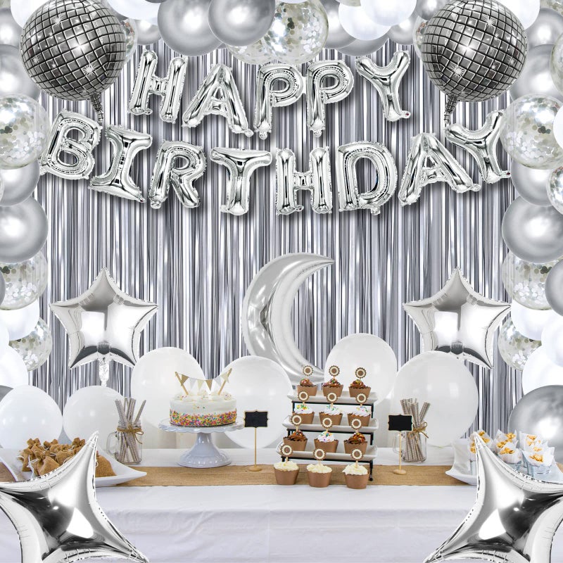 Refavor Disco Birthday Party Decorations - 87pcs Disco Happy Birthday Party Decorations Silver Backdrop Disco Birthday Balloons Ball Decor 60s 70s 80s Cool Retro Silver Birthday Decorations Women Men - Image 4