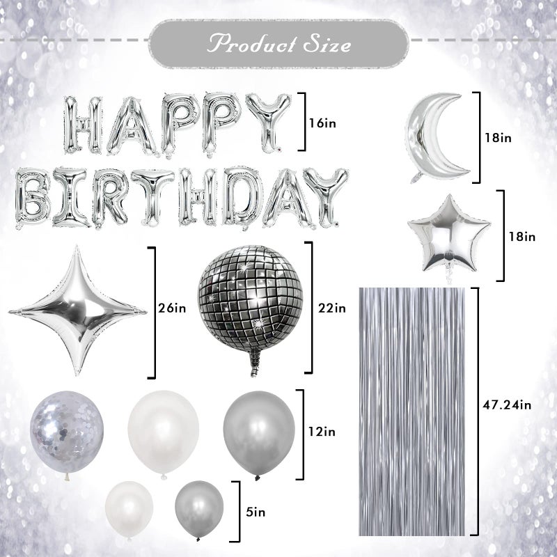 Refavor Disco Birthday Party Decorations - 87pcs Disco Happy Birthday Party Decorations Silver Backdrop Disco Birthday Balloons Ball Decor 60s 70s 80s Cool Retro Silver Birthday Decorations Women Men - Image 3