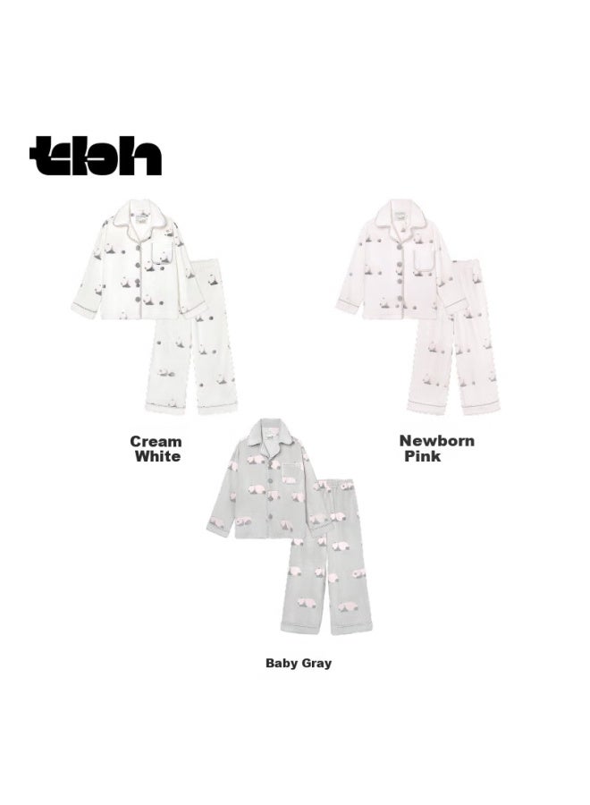 Tbh Panda Pong Pong Flannel Loungewear Set Autumn Winter Thickened Wearable Pajamas Women Baby Gray XL