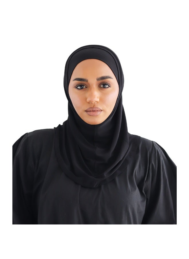 التوبة حجاب ليكرا قطعتين  - لون أسود - Image 1