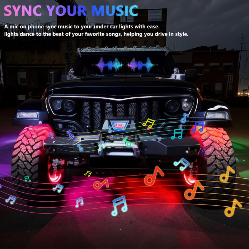 LED Rock Light Kits: 4PCS Black 16 Million Colors 150° Ultra Wide Angle - BT 5.0 APP Control Music Sync IP68 Waterproof for Jeep SUV Truck ATV UTV Boat Golf Cart - Image 5