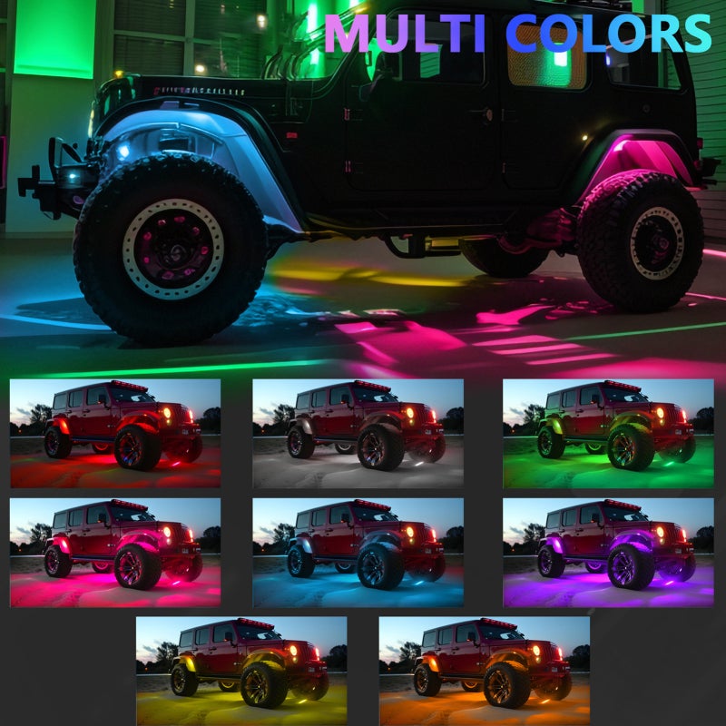 LED Rock Light Kits: 4PCS Black 16 Million Colors 150° Ultra Wide Angle - BT 5.0 APP Control Music Sync IP68 Waterproof for Jeep SUV Truck ATV UTV Boat Golf Cart - Image 4