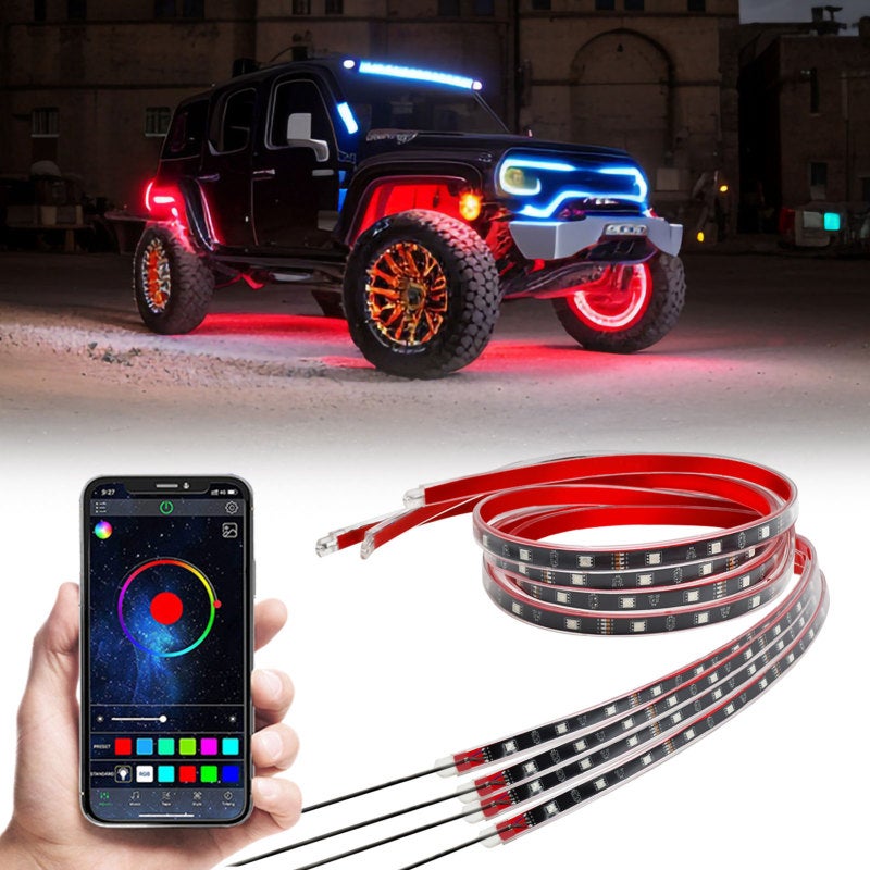 LED Rock Light Kits: 4PCS Black 16 Million Colors 150° Ultra Wide Angle - BT 5.0 APP Control Music Sync IP68 Waterproof for Jeep SUV Truck ATV UTV Boat Golf Cart - Image 2