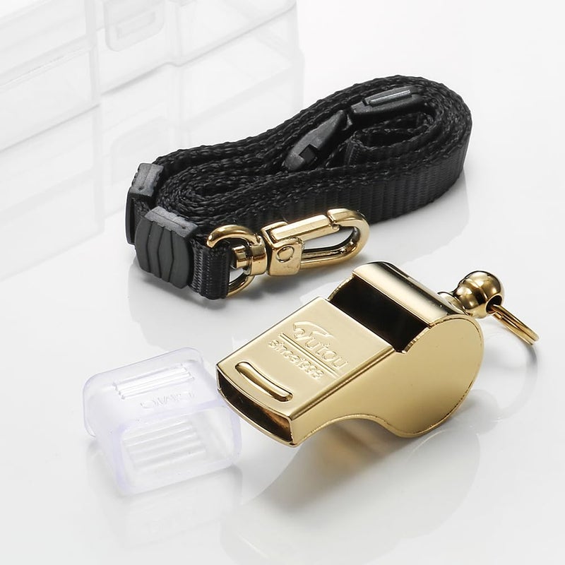 HUTOU Whistle L5523CTJ Brass Golden Whistle with Lanyard, Metal Whistle for Coaches and Police - Image 1