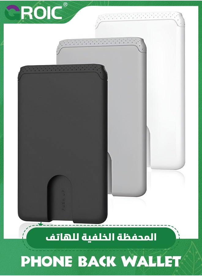 GROIC 3 Pack Phone Card Holder Black White Grey Ultra Slim Phone Credit Card Holder Stick on Wallet Anti-Lost Design Phone Wallet Pocket Compatible for iPhone and Most Smartphones  - Image 1