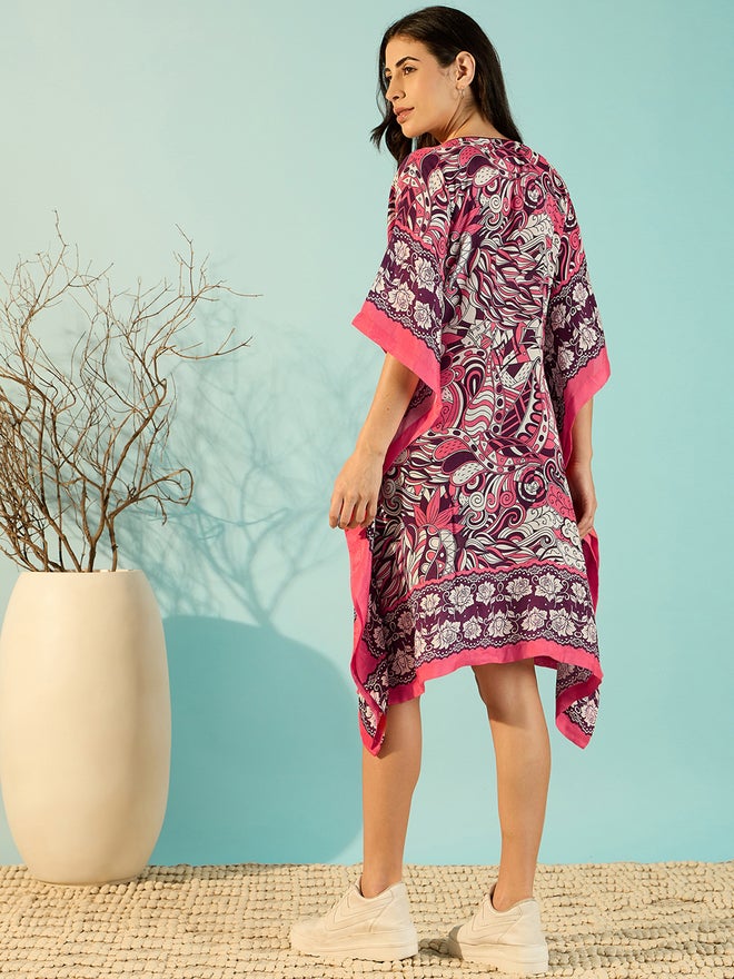 The Kaftan Company Pink Abstract Waves Patterned Kaftan Dress - Image 4