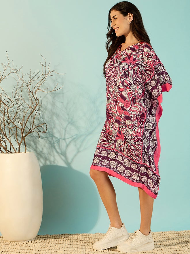 The Kaftan Company Pink Abstract Waves Patterned Kaftan Dress - Image 3