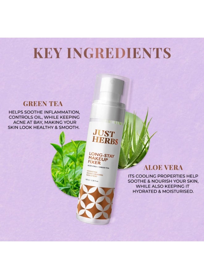 Just Herbs Long Stay Non Sticky Makeup Fixer, Setting Spray for Face Makeup with Aloevera and Green Tea 100 ml  - Image 5