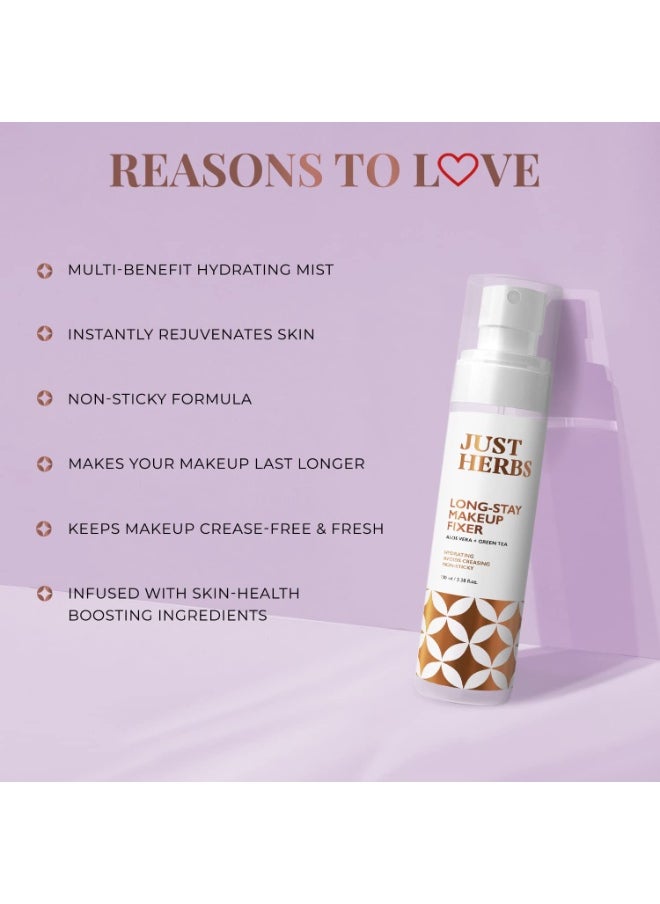 Just Herbs Long Stay Non Sticky Makeup Fixer, Setting Spray for Face Makeup with Aloevera and Green Tea 100 ml  - Image 3