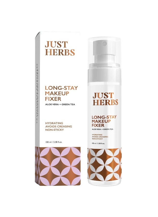 Just Herbs Long Stay Non Sticky Makeup Fixer, Setting Spray for Face Makeup with Aloevera and Green Tea 100 ml  - Image 1