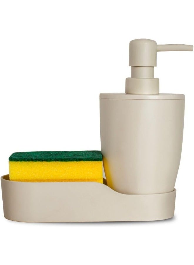 Generic Pure Plastic Soap Dispenser With Stand & Storage Container in Side, Push-Top Pump Dispenser Can Store Soap & Liquid 17x8.5x17 cm-Beige 