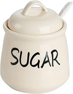 HAOTOP HAOTOP Porcelain Sugar Bowl with Lid and Spoon 12oz (Beige)  - Image 1