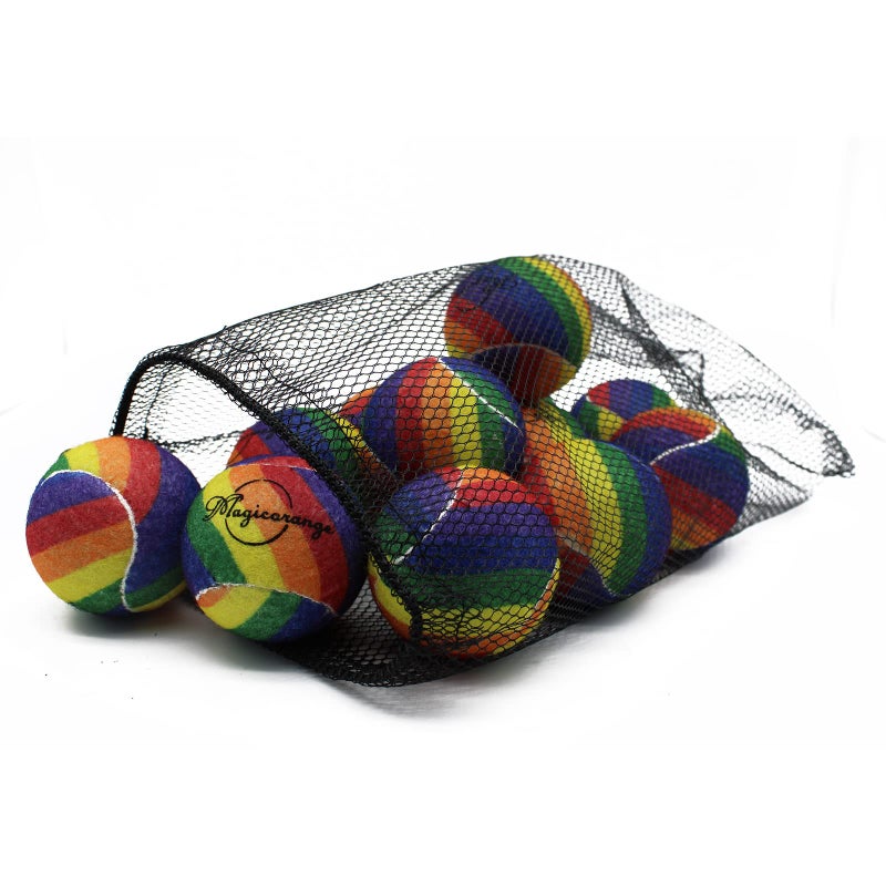 Magicorange كرات تنس ماجيك أورانج، عبوة 12 كرة تنس للتدريب المتقدم، كرات ممارسة، كرات للعب الكلاب، تأتي مع حقيبة شبكية للنقل السهل، جيدة لتدريب المبتدئين (قوس قزح) - Image 5
