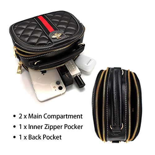 Beatfull Designer Bee Crossbody Bags for Women Stylish Round Quilted Shoulder Purse Small Leather Top Handle Cross Body Handbag - Image 3