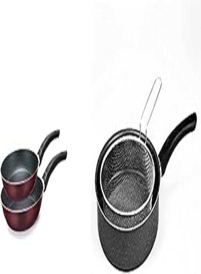 Trueval frying pan set, 2 pieces (size 16-22), dark red + Granite frying pan with stainless steel strainer - size 24 - black