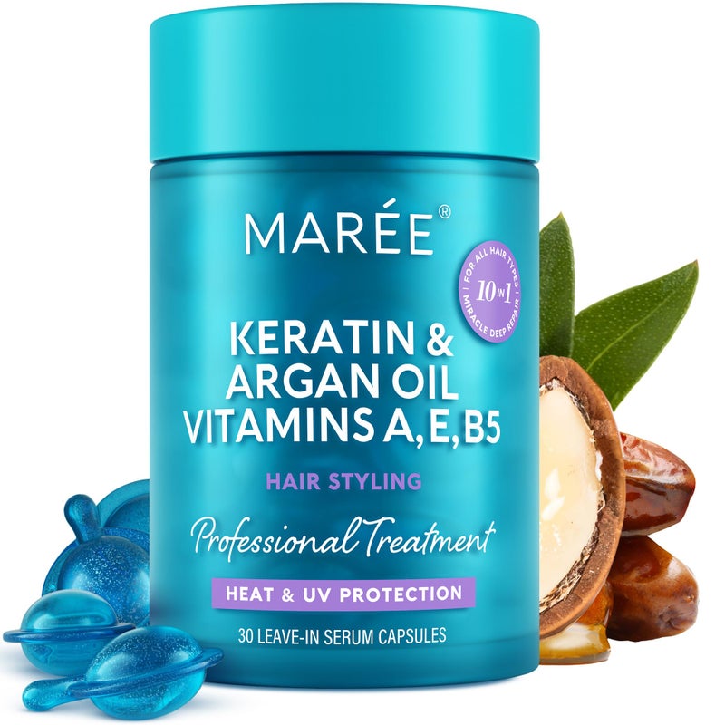 MAREE Hair Oil for Frizzy - Hair Vitamins Keratin Styling Capsules with Jojoba & Argan Oil - Anti Frizz Serum for Women Heat Protectant - Frizzy, Damaged, Dry & Curly - Gotas & Aceite Para el Cabello - Image 1