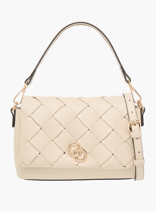 Celeste Weave Textured Crossbody Bag with Flap Closure and Detachable Strap  - Image 1