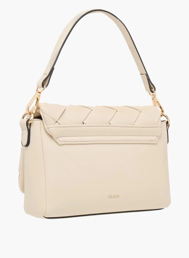Celeste Weave Textured Crossbody Bag with Flap Closure and Detachable Strap
