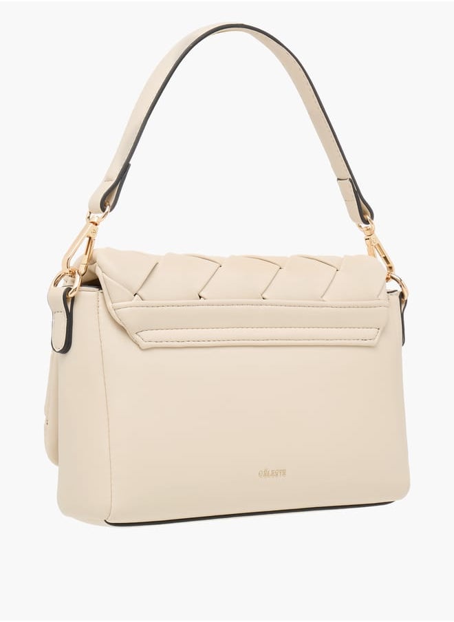 Celeste Weave Textured Crossbody Bag with Flap Closure and Detachable Strap  - Image 3
