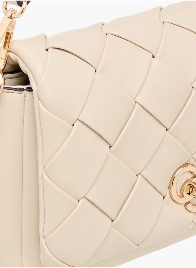 Celeste Weave Textured Crossbody Bag with Flap Closure and Detachable Strap  - Image 4
