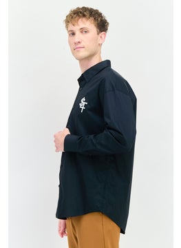 Selected Homme Men Regular Fit Brand Logo Long Sleeves Casual Shirt, Black  - Image 2