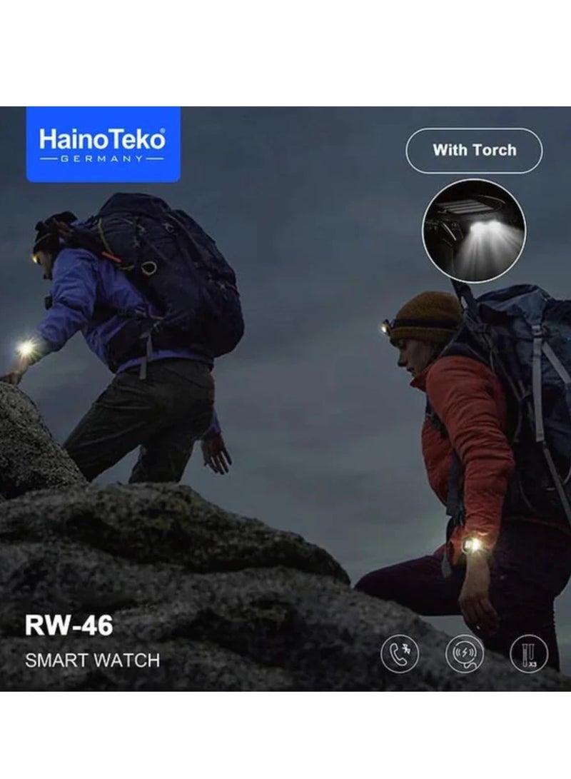 Haino Teko RW 46 Men Smart Watch With 3 Pairs Straps HD IPS AMOLED Display Waterproof Smartwatch App Control Heart Rate GPS And Fitness Smartwatch With Wireless Charger And Torch Light For Outdoor And Camping - Image 2