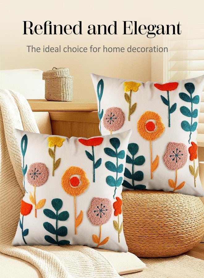 Kokaaee Embroidered Throw Pillow Covers 18x18 Inch - Set of 2 Summer Decorative Pillow Covers with Zipper Aesthetic Cute Design Throw Pillowcases for Couch Sofa Bed, Plants - Image 5