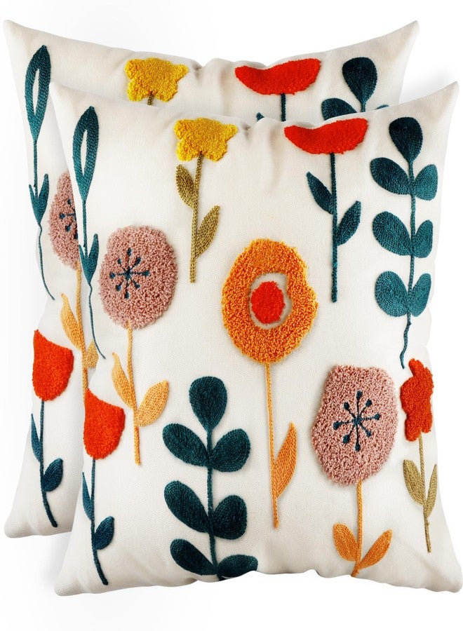 Kokaaee Embroidered Throw Pillow Covers 18x18 Inch - Set of 2 Summer Decorative Pillow Covers with Zipper Aesthetic Cute Design Throw Pillowcases for Couch Sofa Bed, Plants - Image 1