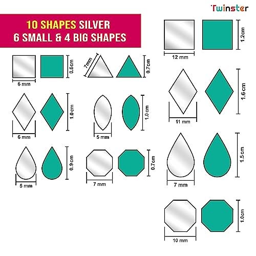 twinster Mirror for Craft Work 4 Big Size Mirror 100 Pieces Each and 6 Small Mirror 200 Pieces Each Lippan Art Materials Kit Mirrors DIY Best Mirror Kit for Art and Craft? - Image 3