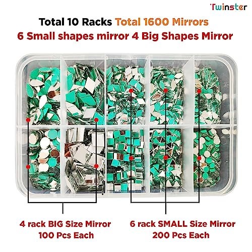 twinster Mirror for Craft Work 4 Big Size Mirror 100 Pieces Each and 6 Small Mirror 200 Pieces Each Lippan Art Materials Kit Mirrors DIY Best Mirror Kit for Art and Craft? - Image 2