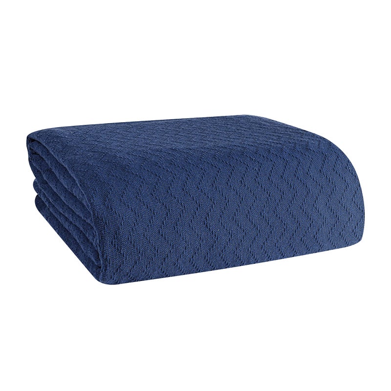 BELIZZI HOME 100 Cotton Bed Blanket Breathable Thermal Blanket King Size Soft Chevron 90x102 Perfect for Layering Any All Season Navy Blue