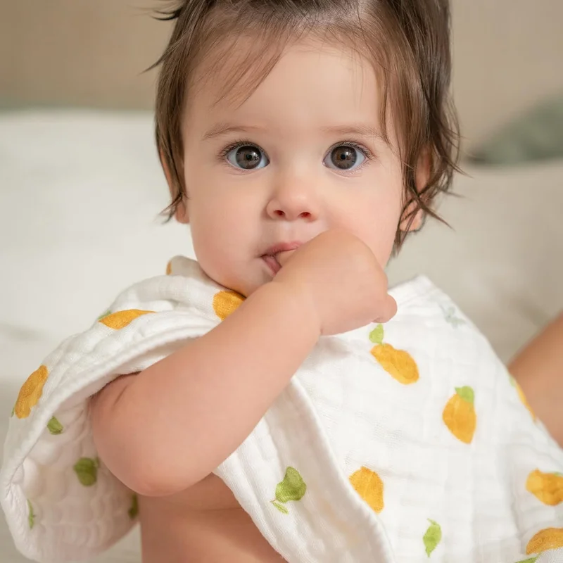 aden + anais aden + anais 100% Cotton Muslin Burpy Bib - Multi-Use Absorbent 4-Layer Burp Cloth and Full-Coverage Baby Bib, 2-Pack, Fresh Fruit