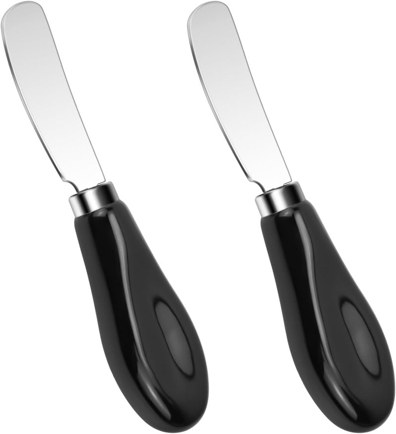 Mlurcu Butter Spreader Knives Set of 2, Stainless Steel Butter Knife with Porcelain Handles, Blunt Edge Cheese Spreader Set for Soft Cheese, Butter, Jam, Charcuterie, Pastry - Image 1