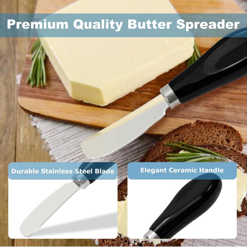 Mlurcu Butter Spreader Knives Set of 2, Stainless Steel Butter Knife with Porcelain Handles, Blunt Edge Cheese Spreader Set for Soft Cheese, Butter, Jam, Charcuterie, Pastry - Image 4