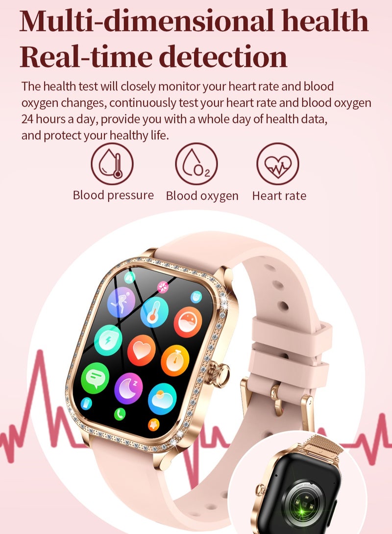 RollsTimi  Women's SmartWatch, 1.75-inch HD Screen, Bluetooth Calling, Voice Assistant, IP68 Waterproof, Health Monitoring, Daily Reminder, Fashion Casual Watch, MK88 Tape Pink - Image 4