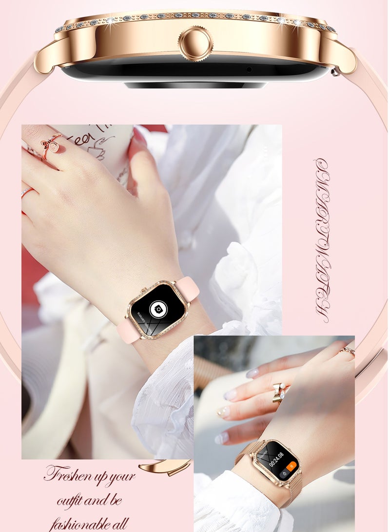 RollsTimi  Women's SmartWatch, 1.75-inch HD Screen, Bluetooth Calling, Voice Assistant, IP68 Waterproof, Health Monitoring, Daily Reminder, Fashion Casual Watch, MK88 Tape Pink - Image 3