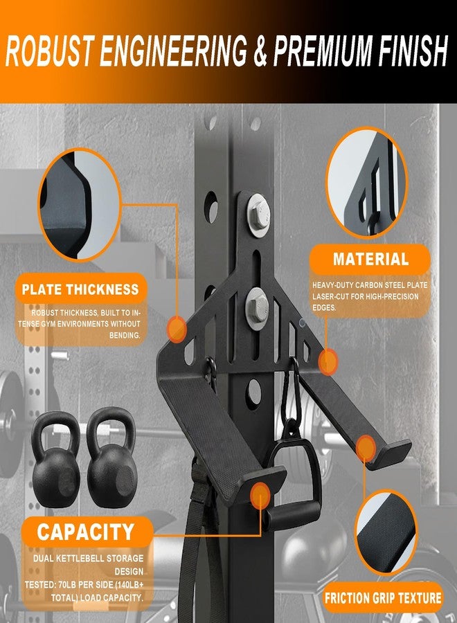 Lights Mountain Universal Dual Kettlebell Attachment with Carabiner Hooks, 5mm Steel Space-Saving Storage for Squat Rack, Silicone Padded Weight Holder for Resistance Bands & Kettlebells - Image 3